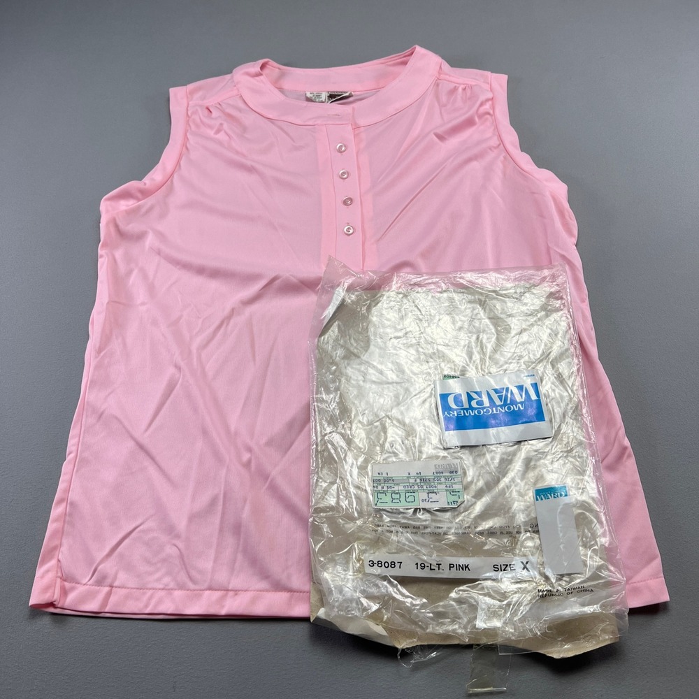 Vintage Montgomery Ward Sleeveless Blouse Top Womens XS Light Pink Button Front